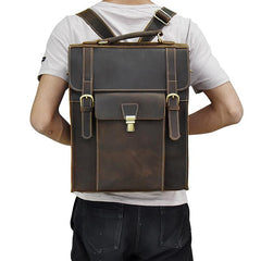 Cool Leather Mens Briefcase Handbag Backpack Satchel Backpack Travel Backpack for Men - imessengerbags