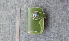 Handmade Green Leather Mens Womens Small Key Holders Key Wallets Coffee Card Key Wallet For Men
