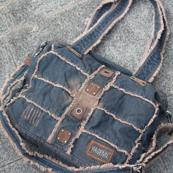 Vintage Blue Denim Womens HandBag Courier Bags Blue Denim Messenger Bags For Men