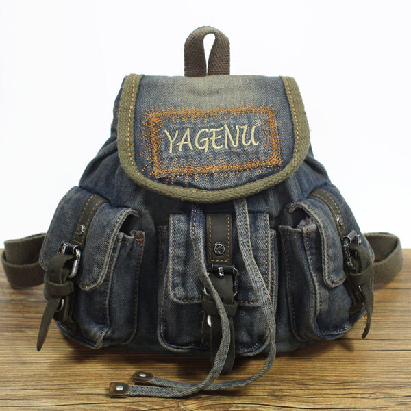 Vintage Denim Blue Womens Backpacks School Backpacks Blue Denim Laptop Backpack For Womens