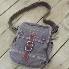 Mens Canvas Side Bag Canvas Vertical Messenger Bag Gray Small Courier Bag Shoulder Bag for Men