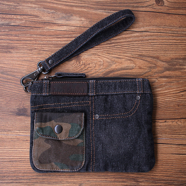 Vintage Denim Black Womens Envelope Bag Clutch Jean Wristlet Bag Hand Bag For Men