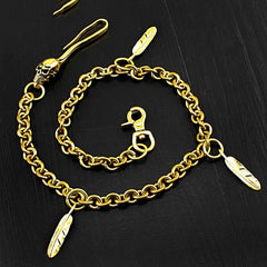 Badass Brass SKull Long Wallet CHain Biker wallet Chain Gold Pants Chains For Men - imessengerbags