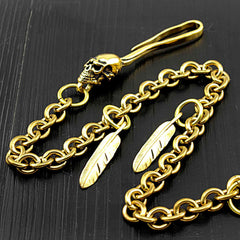 Badass Brass SKull Long Wallet CHain Biker wallet Chain Gold Pants Chains For Men - imessengerbags