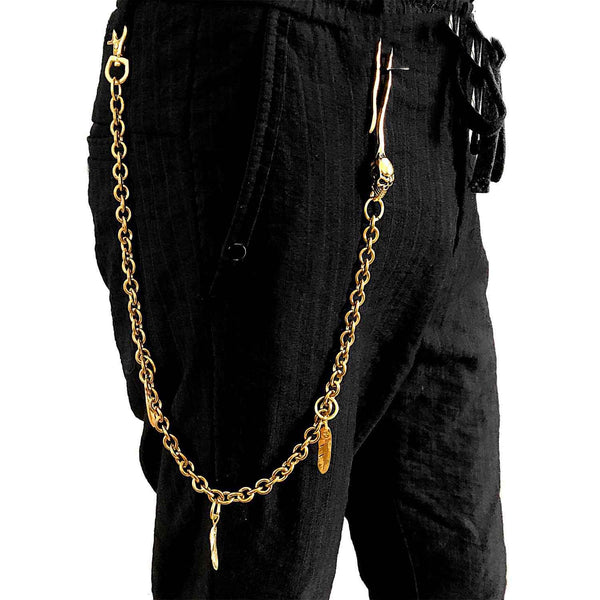 Badass Brass SKull Long Wallet CHain Biker wallet Chain Gold Pants Chains For Men - imessengerbags