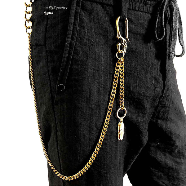 Brass Skull Wallet Chain Long Biker Wallet Chain Gold Cool Pants Chain For Men - imessengerbags