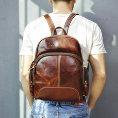 BROWN LEATHER MEN'S College Backpack Travel Backpack Leather Backpack For Men