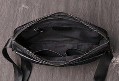 Black LEATHER MENS Small Courier Bag SIDE BAG Black Leather MESSENGER BAG FOR MEN