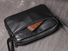 Black LEATHER MENS Small Courier Bag SIDE BAG Black Leather MESSENGER BAG FOR MEN