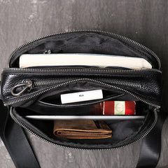 Black LEATHER MENS Small SIDE BAGS COURIER BAG Black MESSENGER BAG FOR MEN - imessengerbags