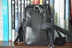 Black LEATHER MEN'S Small Belt Pouch Mini Side bag Vertical Phone Bag MESSENGER BAG Waist Bag FOR MEN