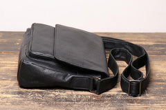 Black Leather Small Zipper Messenger Bag Small Side Bag Black Courier Bag Shoulder Bag For Men - imessengerbags