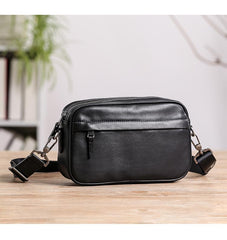 MIni Black Leather MENS Side Bag Black Small Leather Messenger Bag Courier Bag For Men - imessengerbags