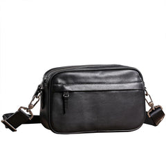 MIni Black Leather MENS Side Bag Black Small Leather Messenger Bag Courier Bag For Men