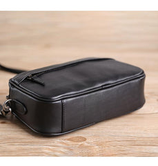 MIni Black Leather MENS Side Bag Black Small Leather Messenger Bag Courier Bag For Men