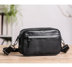 MIni Black Leather MENS Side Bag Black Small Leather Messenger Bag Courier Bag For Men