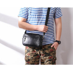 MIni Black Leather MENS Side Bag Black Small Leather Messenger Bag Courier Bag For Men