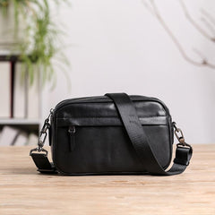 MIni Black Leather MENS Side Bag Black Small Leather Messenger Bag Courier Bag For Men