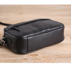 MIni Black Leather MENS Side Bag Black Small Leather Messenger Bag Courier Bag For Men