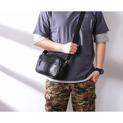 MIni Black Leather MENS Side Bag Black Small Leather Messenger Bag Courier Bag For Men