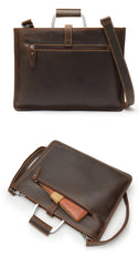 Slim Brown Leather Men's 13 inches Side Courier Bag Messenger Bag Briefcase Work Purse For Men