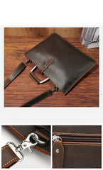 Slim Brown Leather Men's 13 inches Side Courier Bag Messenger Bag Briefcase Work Purse For Men