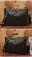 Slim Brown Leather Men's 13 inches Side Courier Bag Messenger Bag Briefcase Work Purse For Men