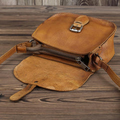 Brown Leather Small Small Saddle Messenger Bag Mini Shoulder Bag Side Bag For Men