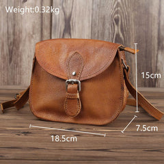 Brown Leather Small Small Saddle Messenger Bag Mini Shoulder Bag Side Bag For Men