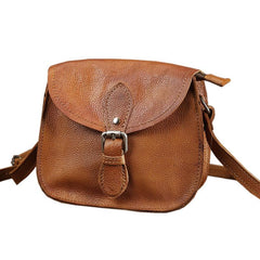 Brown Leather Small Small Saddle Messenger Bag Mini Shoulder Bag Side Bag For Men