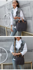 Simple Leather Canvas Womens Mens Small Tote Shoulder Bag Messenger Bag Canvas Handbag For Men Women - imessengerbags