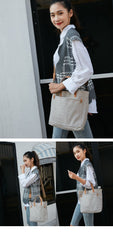 Simple Leather Canvas Womens Mens Small Tote Shoulder Bag Messenger Bag Canvas Handbag For Men Women - imessengerbags