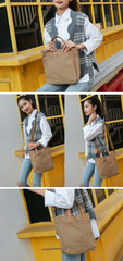 Simple Leather Canvas Womens Mens Small Tote Shoulder Bag Messenger Bag Canvas Handbag For Men Women - imessengerbags