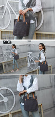Simple Leather Canvas Womens Mens Small Tote Shoulder Bag Messenger Bag Canvas Handbag For Men Women - imessengerbags