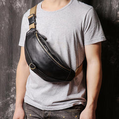 Top Leather Fanny Pack Men's Black Chest Bag Hip Bag Black Best Waist Bag For Men 2020