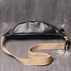 The top of Leather Belt Bag For Men Leather Fanny Pack Men's Black Chest Bag Hip Bag 