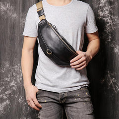 Top Leather Fanny Pack Men's Black Chest Bag Hip Bag Black Best Waist Bag For Men 2020