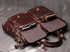 Oiled Leather Men's Red Brown Professional Briefcase 14‘’ Laptop Handbags Business Bag For Men