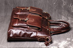 Oiled Leather Men's Red Brown Professional Briefcase 14‘’ Laptop Handbags Business Bag For Men