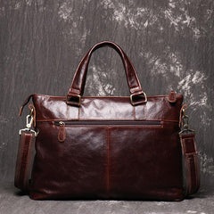 Oiled Leather Men's Red Brown Professional Briefcase 14‘’ Laptop Handbags Business Bag For Men - imessengerbags