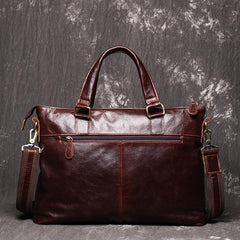 Oiled Leather Men's Red Brown Professional Briefcase 14‘’ Laptop Handbags Business Bag For Men