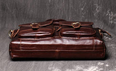 Oiled Leather Men's Red Brown Professional Briefcase 14‘’ Laptop Handbags Business Bag For Men