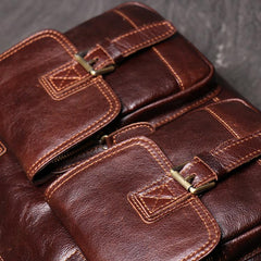 Oiled Leather Men's Red Brown Professional Briefcase 14‘’ Laptop Handbags Business Bag For Men - imessengerbags