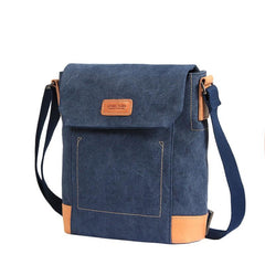 Canvas Leather Mens Vertical Side Bag Small Messenger Bags Khaki Canvas Courier Bags for Men