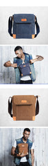 Canvas Leather Mens Vertical Side Bag Small Messenger Bags Khaki Canvas Courier Bags for Men