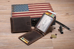 RFID Brown Leather Men's Small Wallet billfold Wallet Black Front Pocket Wallet For Men - imessengerbags