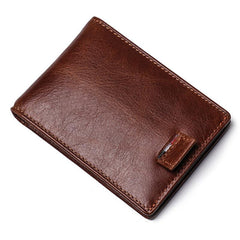RFID Brown Leather Men's Small Wallet billfold Wallet Black Front Pocket Wallet For Men - imessengerbags