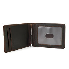 RFID Brown Leather Men's Small Wallet billfold Wallet Black Front Pocket Wallet For Men - imessengerbags