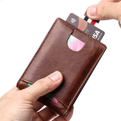RFID Brown Leather Men's Small Wallet billfold Wallet Black Front Pocket Wallet For Men - imessengerbags