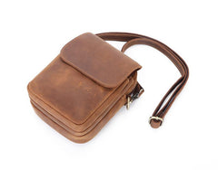 BROWN LEATHER MENS Belt Pouch Belt Bag Waist Bag Mini Side Bag Phone Bag For Men - imessengerbags